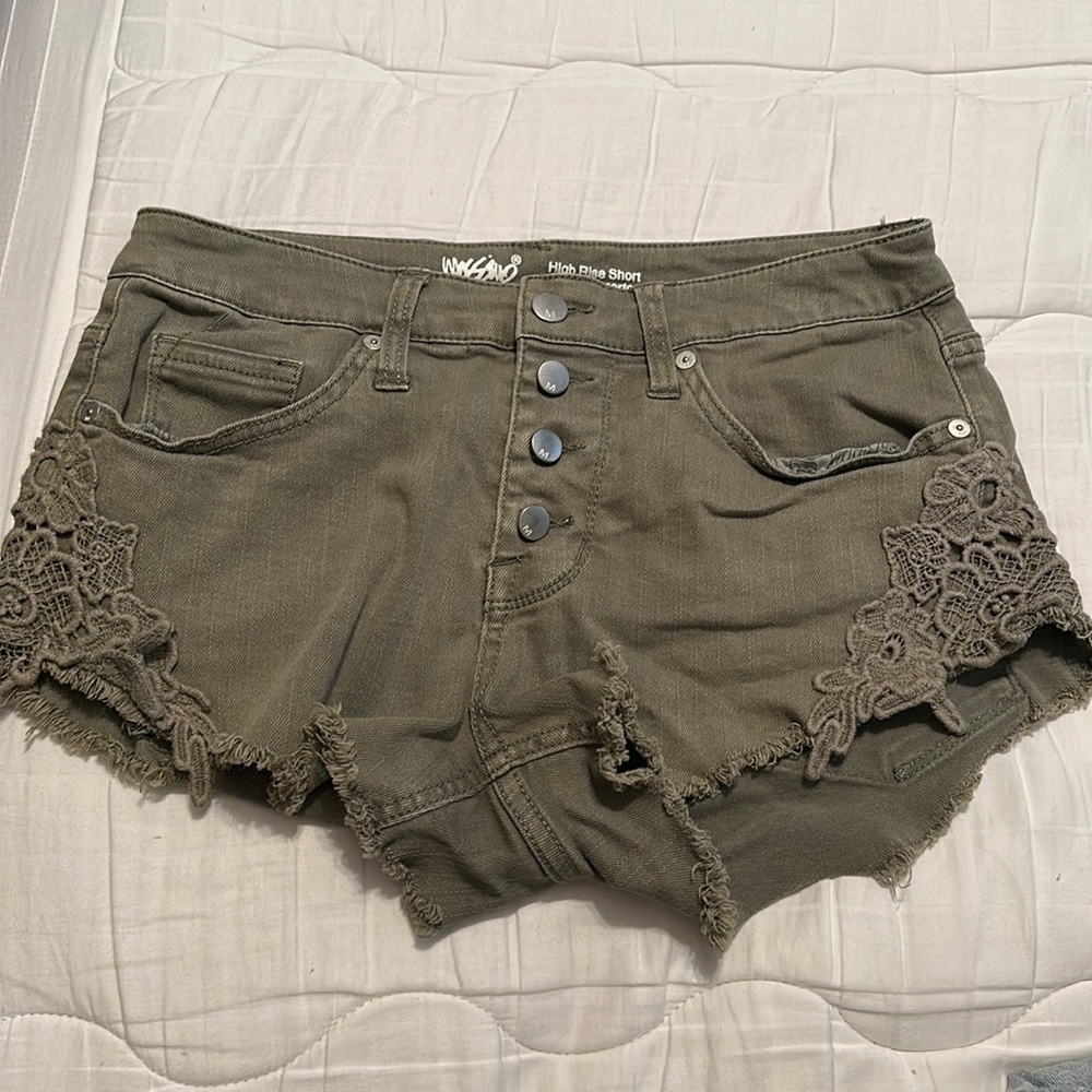 Olive Green High Rise Shorts